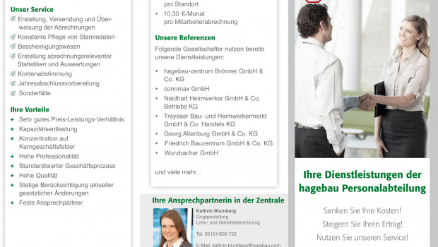 Der Flyer zur neuen Hagebau-Dienstleistung "Bewerbungsmanagement".