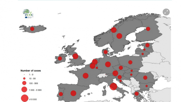 Die geographische Verbreitung von COVID-19 in Europa. Stand: 17 März2020. Quelle: ECDC