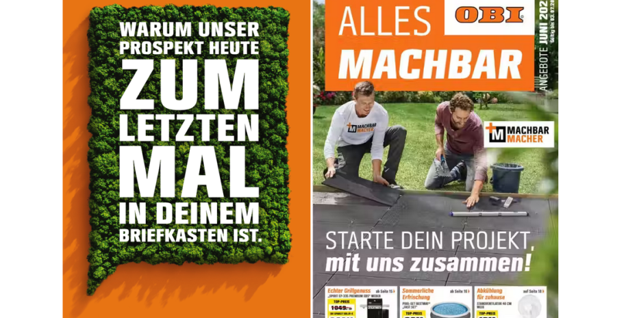 In seiner letzten Prospektwerbung hat Obi ausführlich die Gründe für das Print-Aus erläutert.