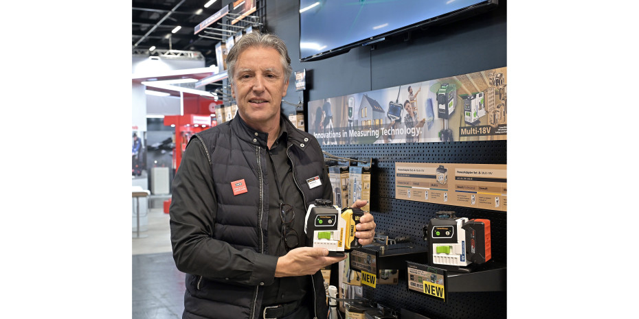 Das Highlight des Messestands war das neue Multi-18V-System: Spezielle Adapter ermöglichen das Betreiben der Laserliner-Messtechnik mit Akkus anderer Hersteller.&nbsp;