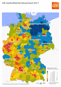 GfK-Kaufkraftdichte Deutschland 2017.
GfK-Kaufkraftdichte Deutschland 2017.