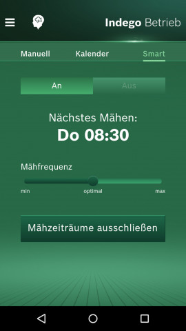 Die neue App für den Indego übernimmt die Berechnung des optimalen Mähzeitpunkts. Die neue App für den Indego übernimmt die Berechnung des optimalen Mähzeitpunkts.