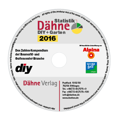 Die Daten aus der Dähne Statistik DIY + Garten 2016 liegen auch auf CD-ROM vor. Die Daten aus der Dähne Statistik DIY + Garten 2016 liegen auch auf CD-ROM vor.