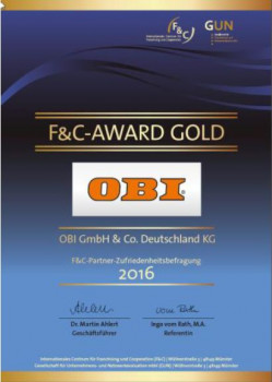 Der F&C-Award Gold wird für eine überdurchschnittlich gute Beziehungsqualität zwischen Zentrale und Partner vergeben.