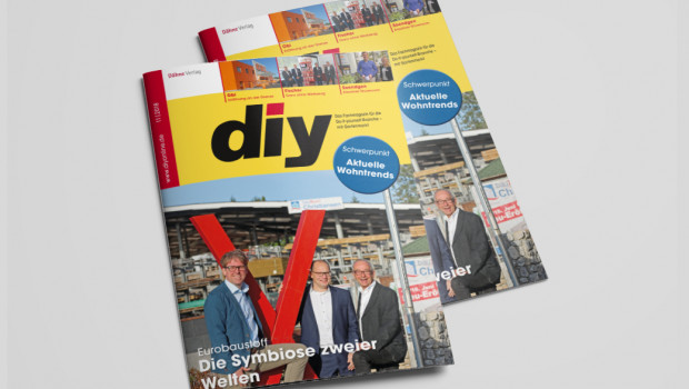 Titelthema Eurobaustoff, Sortimentsthema Wohntrends: die aktuelle Ausgabe von diy.