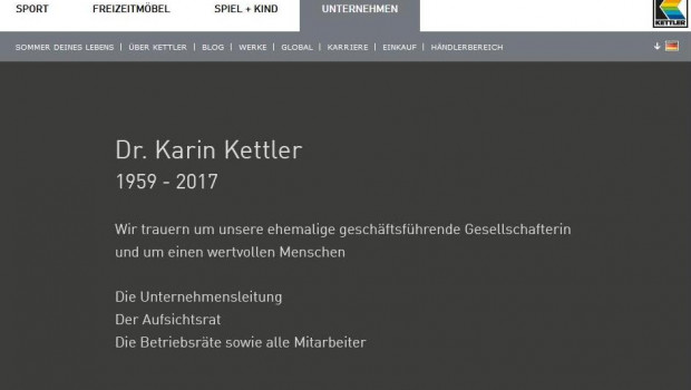 Die Kettler-Mitarbeiter trauern um ihre ehemalige geschäftsführende Gesellschafterin: Eintrag auf der Kettler-Homepage.