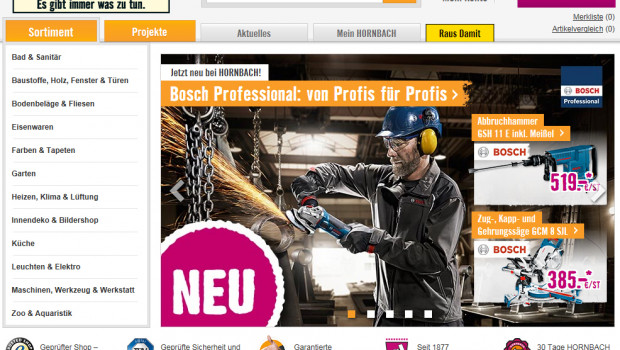 Die Maschinen der Marke „Bosch Professional“ sind ab sofort im Hornbach-Onlineshop verfügbar und in wenigen Tagen auch in allen Hornbach-Baumärkten.