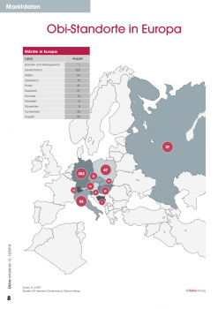 In ganz Europa trugen Ende 2017 655 Märkte das Obi-Wappen. © Dähne Verlag