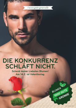 Und nur wer schläft, sündigt nicht: So wirbt die Initiative „Blumen – 1000 gute Gründe“ der Landgard im Vorfeld des Valentinstags 2016.
