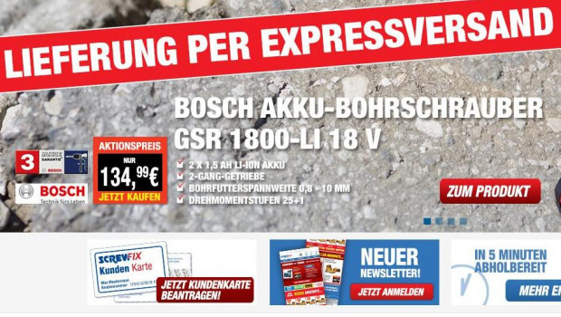 Screwfix startete Mitte August mit vier stationären Standorten und einem virtuellem Markt in Deutschland.