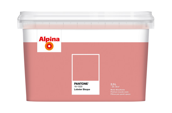 Alpina und Pantone setzen auf ein auffallendes Verpackungsdesign: transparentes, eckiges Gebinde im Pantone-Stil mit sofort erkennbarem Farbton – hier Pantone 16-1520 Lobster Bisque. Alpina und Pantone setzen auf ein auffallendes Verpackungsdesign: transparentes, eckiges Gebinde im Pantone-Stil mit sofort erkennbarem Farbton – hier Pantone 16-1520 Lobster Bisque.