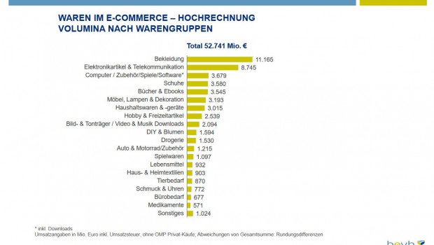 Die Warengruppe DIY und Blumen nimmt im Umsatzranking des E-Commerce einen mittleren Platz ein. Quelle: BEVH
