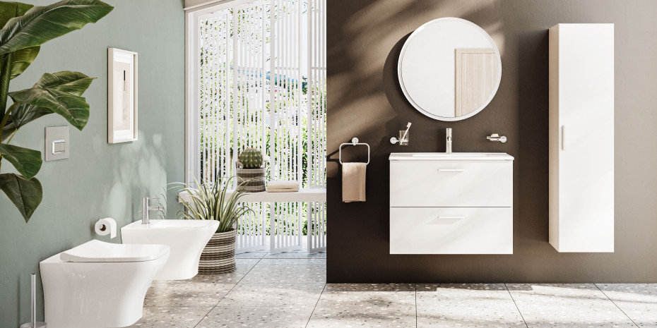Zur Kollektion Mia gehören spülrandlose Wand-WCs, Bidets und Waschtische sowie Badmöbelsets.