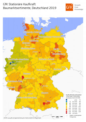 Auch im stationären Handel liegt die GfK-Kaufkraft in einigen Regionen im Westen deutlich unter dem Gesamtniveau.
Auch im stationären Handel liegt die GfK-Kaufkraft in einigen Regionen im Westen deutlich unter dem Gesamtniveau.