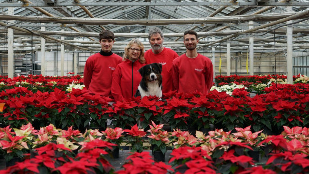 Familie Arnold führt das Flora-Land seit 60 Jahren. Im Bild: Johannes Arnold, Kathrin Arnold, Ulf Arnold, Benjamin Arnold und Flora-Hund Eddy.