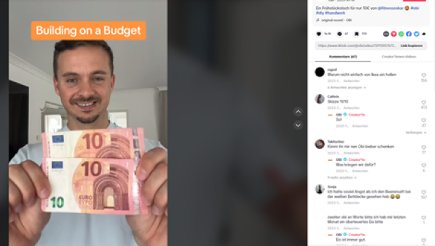 Ein Frühstückstisch für 10 Euro von Influencer @fitnessoskar sorgte bei Obi auf Tiktok für 1 Million Aufrufe.