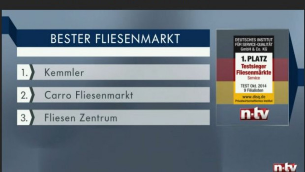 Screenshot aus dem n-tv-Video zur Servicestudie „Fliesenmärkte 2014“.