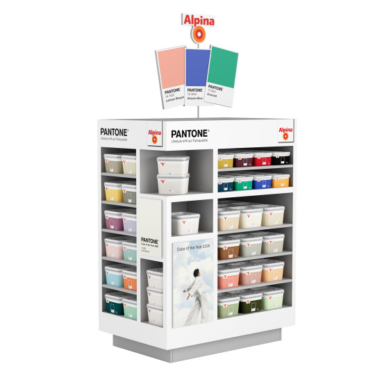 Der neue Freiflächenpräsenter für die Ready-Mix-Kollektion legt einen Fokus auf die Pantone Farbe des Jahres. Die 46 Kollektions-Farbtöne werden in Gebindegrößen mit 1 sowie 2,5 oder 5 Litern angeboten. Der neue Freiflächenpräsenter für die Ready-Mix-Kollektion legt einen Fokus auf die Pantone Farbe des Jahres. Die 46 Kollektions-Farbtöne werden in Gebindegrößen mit 1 sowie 2,5 oder 5 Litern angeboten.