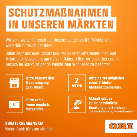 Corona-Informationen auf den Homepages bzw. auf den Facebookseiten von Obi, ...
