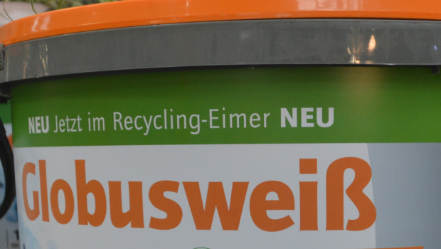 Recyclingmaterial in der Verpackung - hier ein Beispiel der Eigenmarke von Globus Baumarkt - kann ein Verkaufsargument sein.