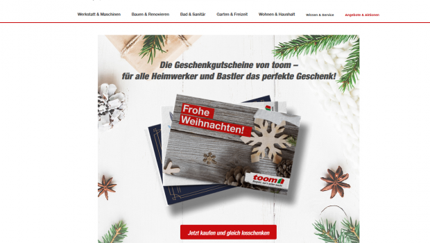 Toom bietet Geschenkgutscheine über seine Website an. Künftig gibt es ein auf Firmen zugeschnittenes Angebot.