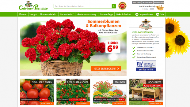 So sieht er aus, Deutschlands bester Online-Shop für Heimwerken und Garten: Die Web-Präsenz von Gärtner Pötschke.