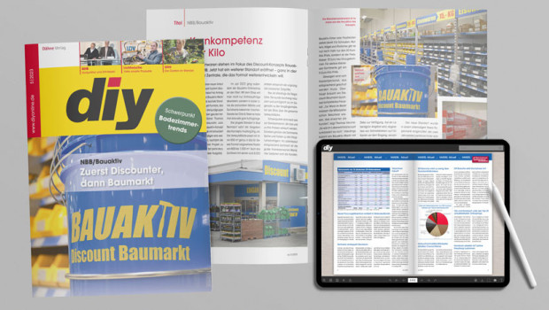 Die Mai-Ausgabe des Fachmagazins diy bringt als Titelgeschichte einen Bericht und ein großes Interview über das Discount-Konzept Bauaktiv.