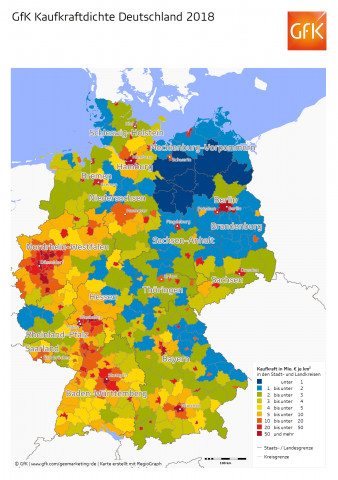 Eine hohe Kaufkraftdichte ist jeweils in den Ballungsräumen festzustellen.