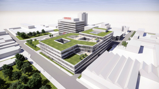 Ansicht des neuen Service Center Deutschland von Bauhaus aus der Vogelperspektive.