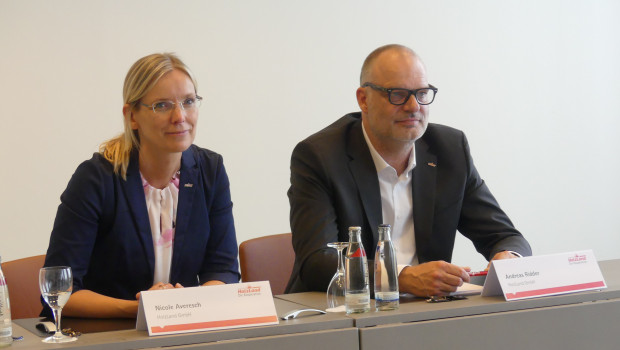 Gestalteten gemeinsam die Pressekonferenz im Rahmen des Holzhandelstages in Hamburg: die neue Geschäftsführerin von Holzland, Nicole Averesch, und der scheidende Geschäftsführer Andreas Ridder.