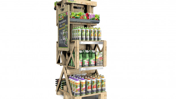 Das Display von Compo zum Thema Urban Gardening wird aus Euro-Paletten hergestellt. Das Display von Compo zum Thema Urban Gardening wird aus Euro-Paletten hergestellt.
