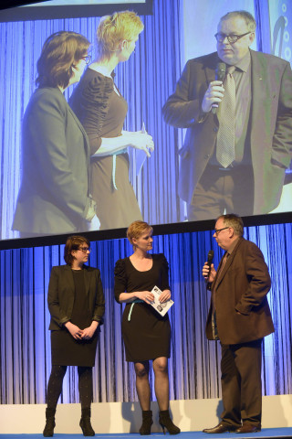 Jana Stange (l., BHB) und Dr. Joachim Bengelsdorf im Interview mit der Moderatorin.
