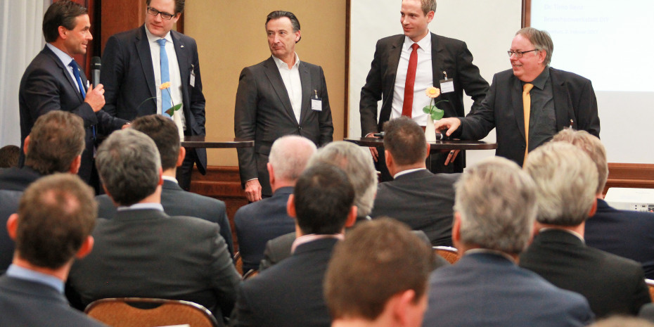 Podiumsdiskussion, Branchenwerkstatt DIY, Kai Kächelein, Jan Ostendorf, Michael F. Seidel, Dr. Johannes Berentzen und als Moderator Dr. Joachim Bengelsdorf
