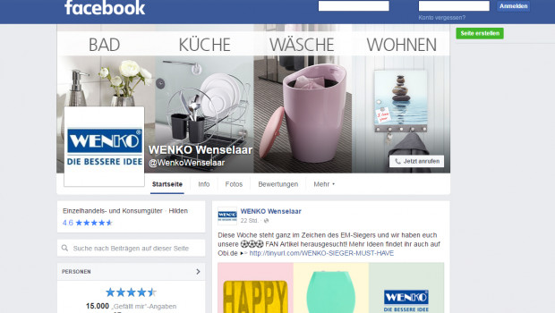 Mehr als 15.000 User folgen mittlerweile dem Facebook-Auftritt von Wenko.