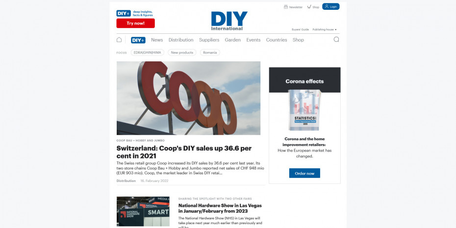 Nach dem Relaunch präsentiert sich die Website von DIY International in einem aufgeräumten Layout.