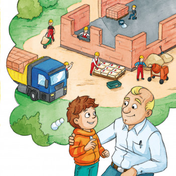 Im neuen Pixi-Buch darf der kleine Finn Bauunternehmer Michael beim Hausbau über die Schulter schauen.