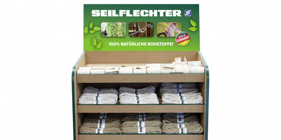 Das Naturseil-Display von Seilflechter hebt die Nachhaltigkeit des Produkts hervor.