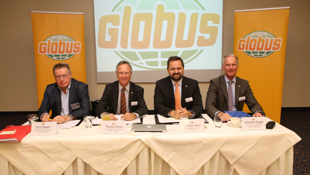 Erich Huwer, Sprecher der Geschäftsführung Globus Fachmärkte, Thomas Bruch, Geschäftsführender Gesellschafter Globus Holding, Christan Heins, Geschäftsführer Finanzen Globus Holding, und Johannes Scupin, Sprecher der Geschäftsführung Globus SB-Warenhaus, präsentierten gestern die Geschäftsjahreszahlen 2016/17.