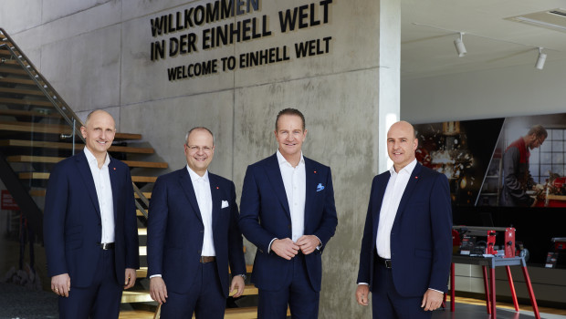 Die Vorstände der Einhell Germany AG (v.l.n.r.): Dr. Christoph Urban (CIO), Dr. Markus Thannhuber (CTO), Andreas Kroiss (CEO) und Jan Teichert (CFO).