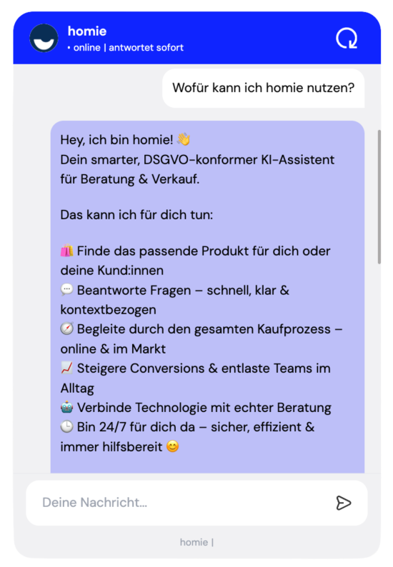 Der KI-Assistent bietet eine Beratung rund um die Uhr und soll damit das Team auf der Fläche entlasten. 