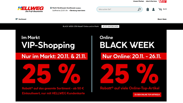 Hellweg beispielsweise verbindet die Black Week mit einem VIP-Shopping im Markt.