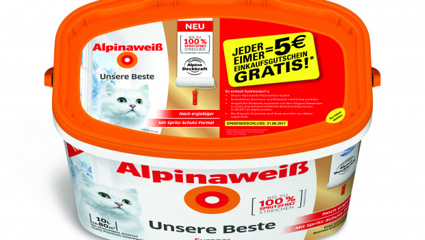 Pro gekauften Alpina-Aktionseimer erhält der Kunde einen Fünf-€-Einkaufsgutschein für den Markt, in dem er das Produkt gekauft hat.