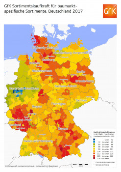 GfK-Sortimentskaufkraft für Baumarktspezifische Sortimente 2017.
